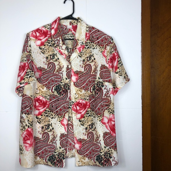 Vintage peachskin paisley print button down Sz XL - Picture 2 of 7